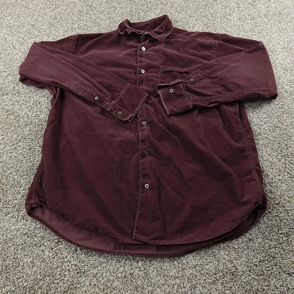 VTG Banana Republic Shirt Mens L Red Purple‎ Corduroy Button Up Long Sleeve Y2K